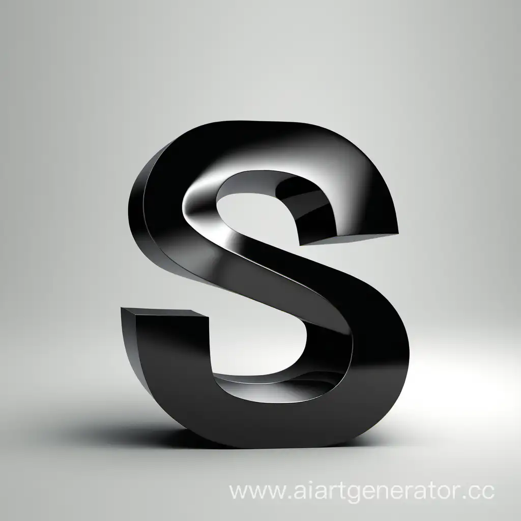Объемная буква S, у буквы черный цвет и она изображена на белом фоне