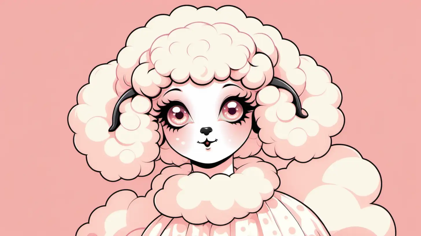 STYLE: flat vector illustration | SUBJECT: Coquette Vintage Sheep| AESTHETIC: babydollcore, creepycute, dollcore, bold outlines | COLOR PALLETTE: pastels | IN THE STYLE OF:  desktop wallpaper — niji 5 — s 50