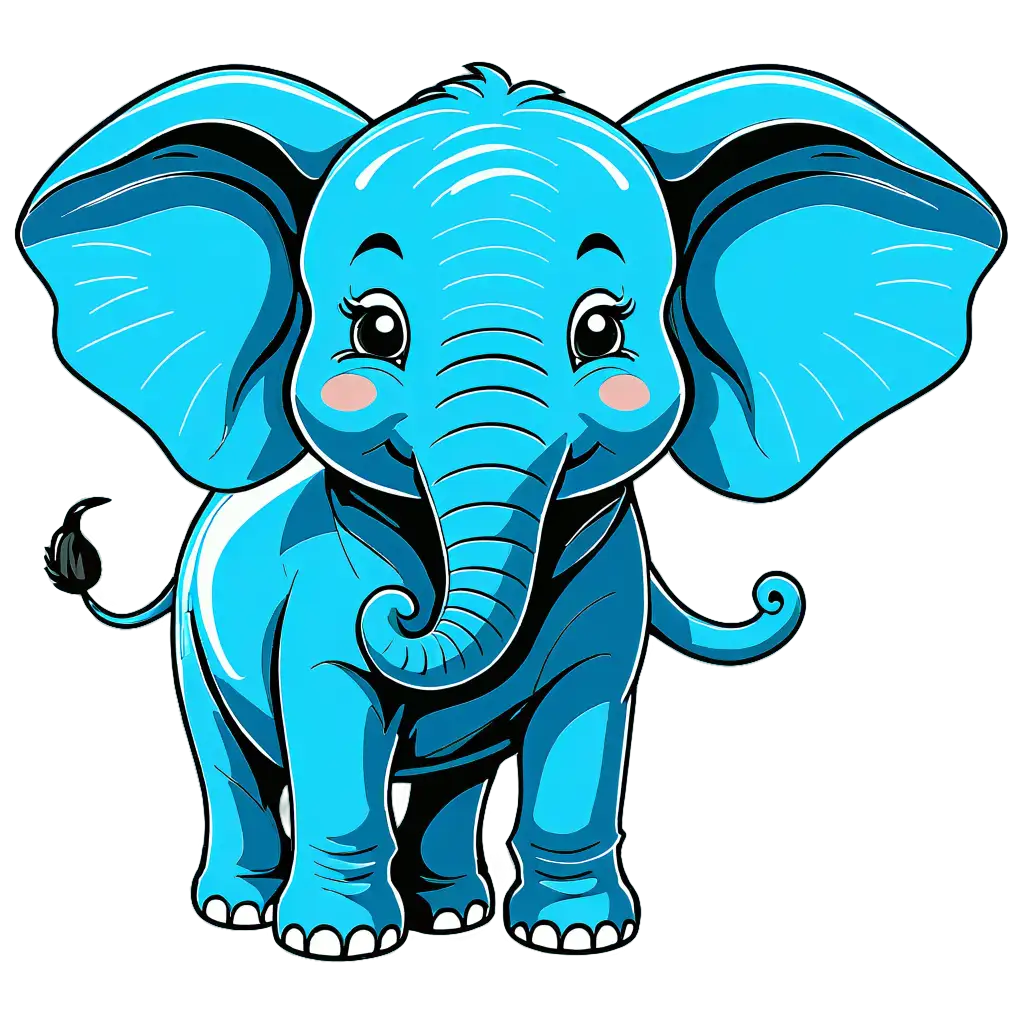 I want to draw a funny elephant, squirting water, with just black outlines and no shading, drawn in a simple style in Illustrator for children aged 2 and up to color. There are a few landscapes around, but not many.