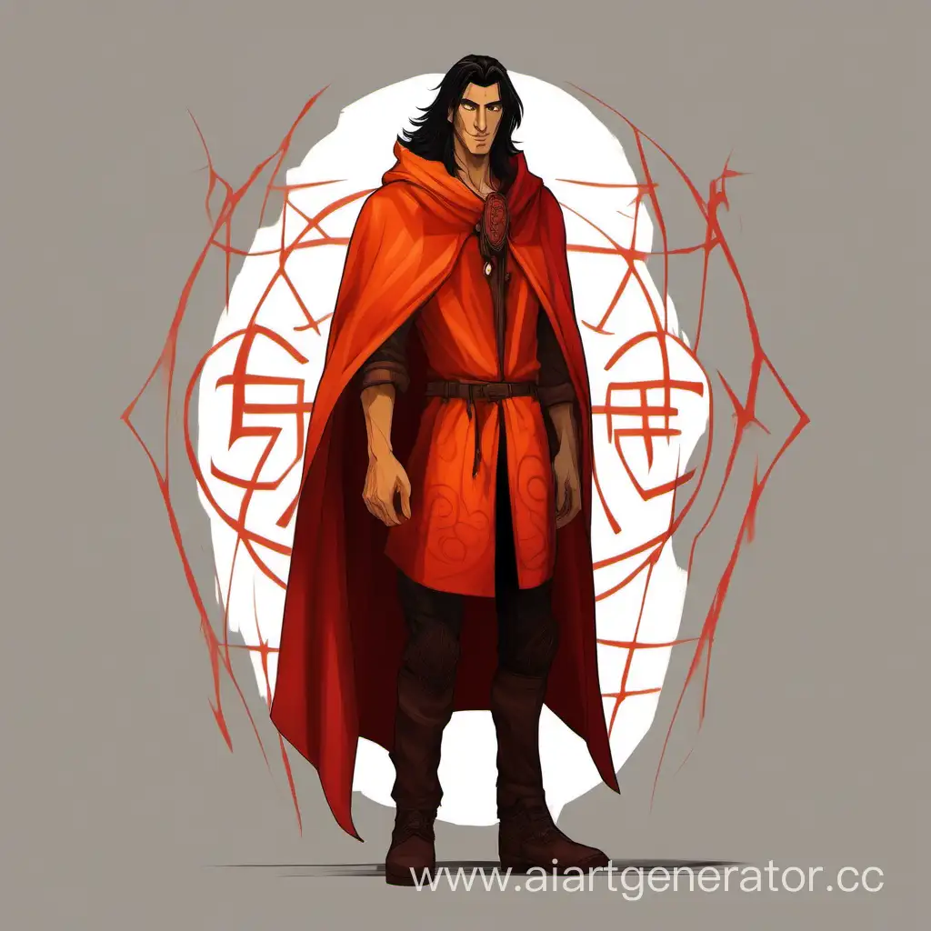 Sardonic-Smirk-Tall-Handsome-Guy-in-RedOrange-Cloak-with-Runes