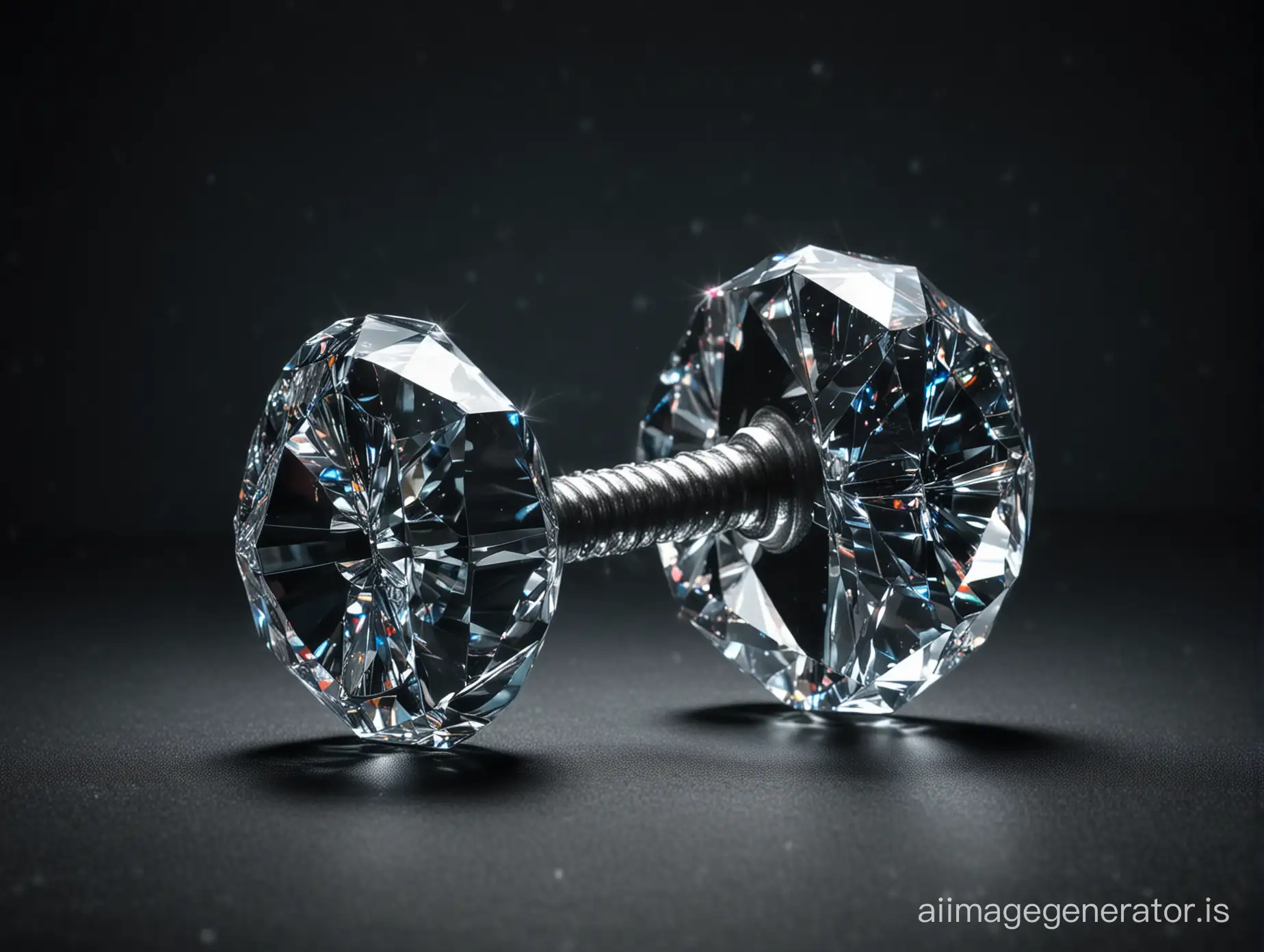 diamond sparkling dumbbell on dark background, drop, premium