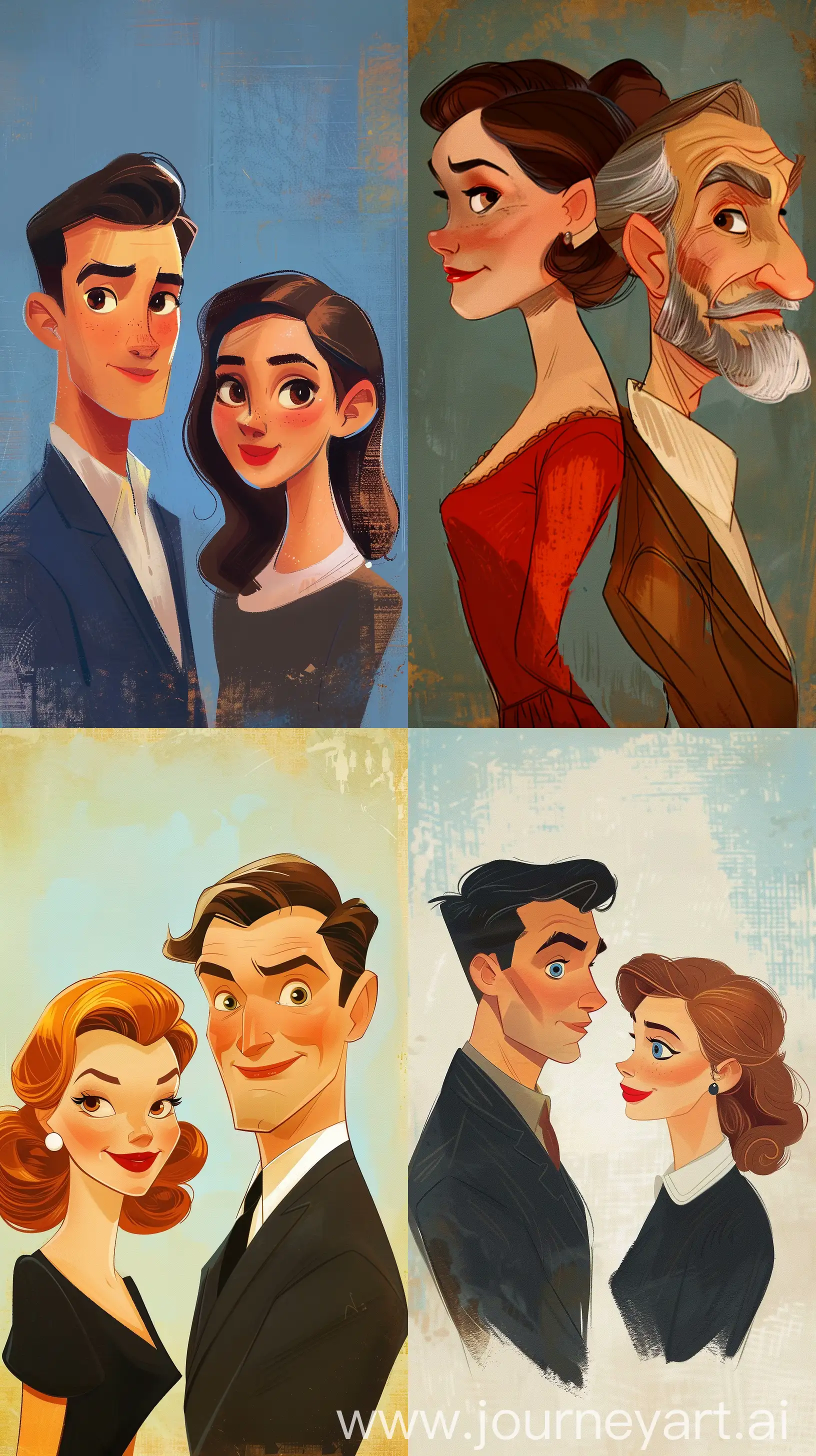 Cartoon-Portraits-of-Man-and-Woman-in-Kees-van-Dongen-Art-Style-for-DisneyInspired-Phone-Wallpaper