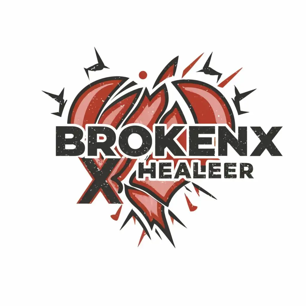 logo, broken heart, with the text "Broken X Healer", typography, be used in Entertainment industry