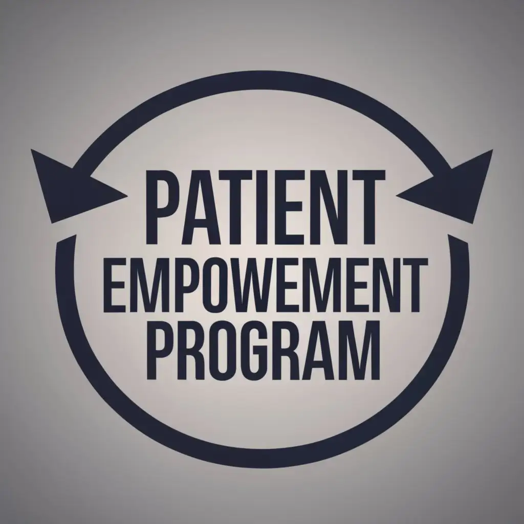 logo, arrows forming a circle, with the text "Patient Empowerment Program. Arrows pointing to the words "Education", "Support", and "Accountability", typography, be used in Medical ndustry"