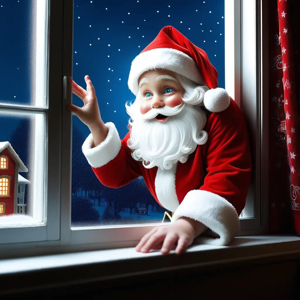 Santa Watching a Curious Boy Outside