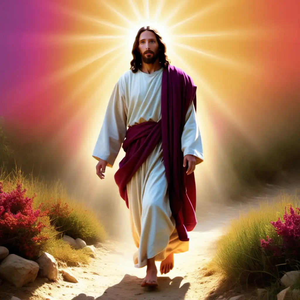 Serenely Walking Jesus in Vibrant Colors