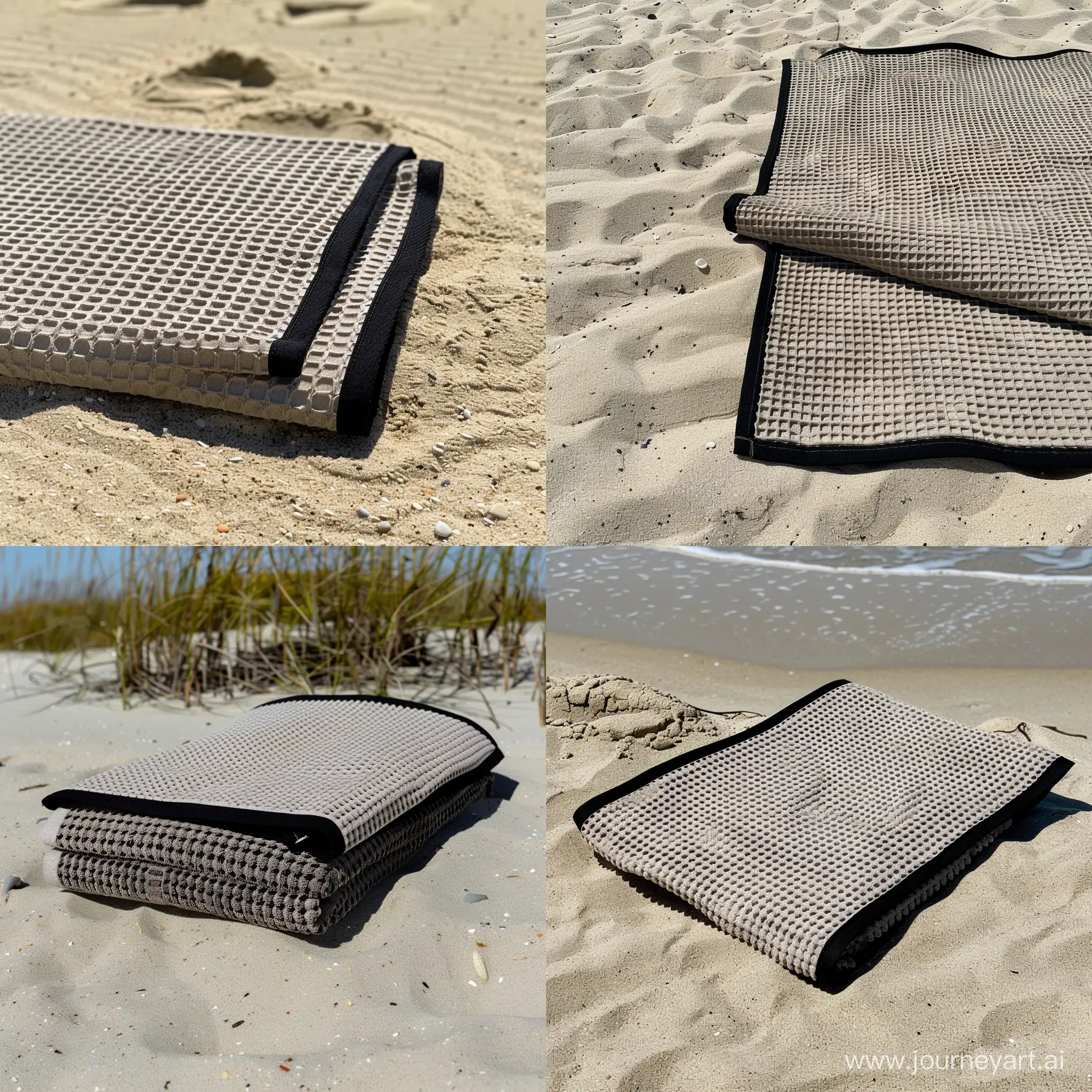 Graphite-Belgian-Waffle-Towel-on-Sandy-Beach