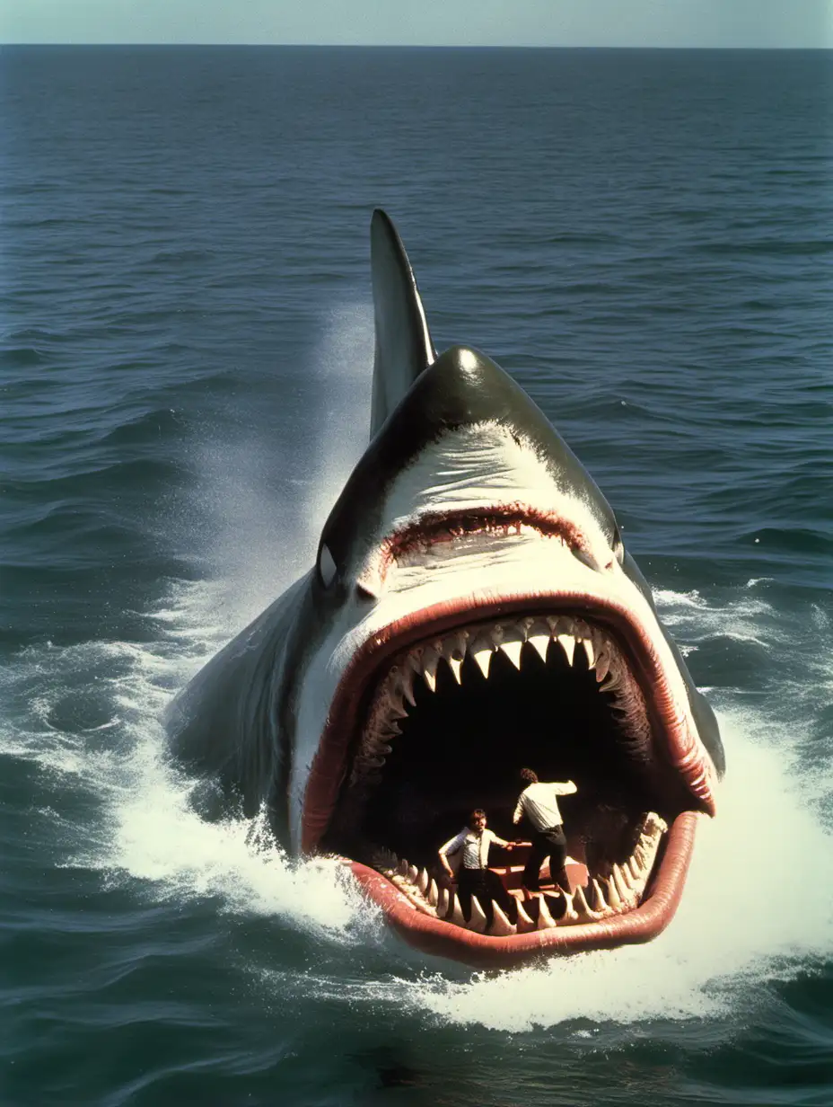 Iconic Jaws 1975 Movie Scene with Dramatic Ocean Encounter