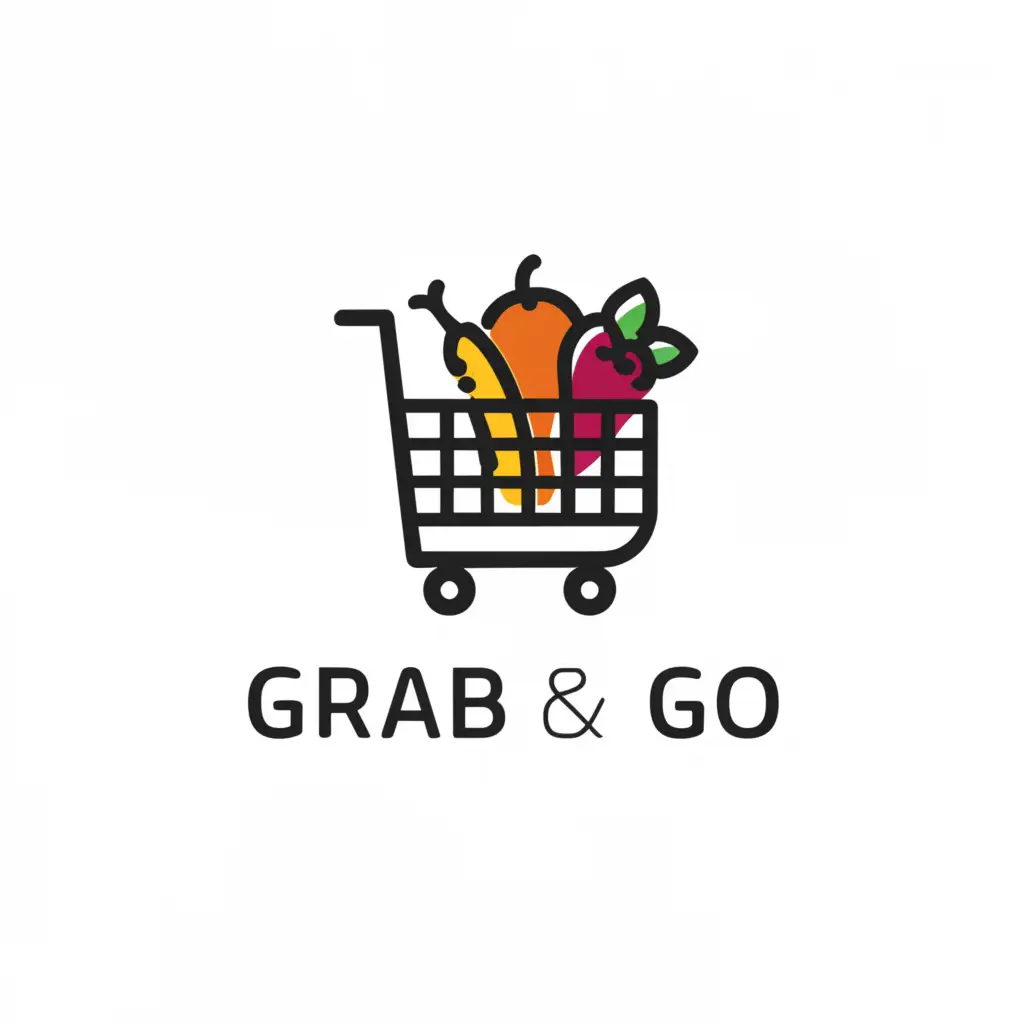 a logo design,with the text "Grab & Go", main symbol:Grocery, cart,Minimalistic,be used in Retail industry,clear background