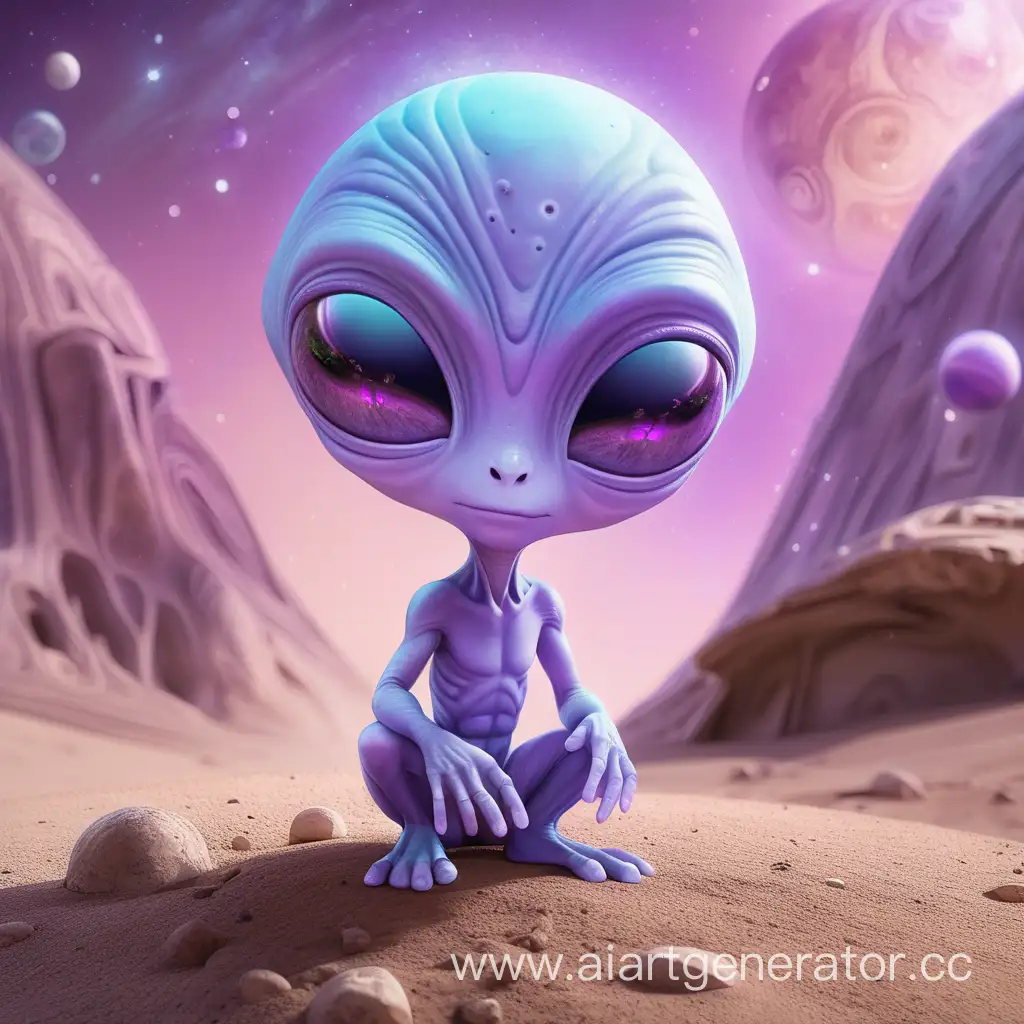 beautiful curious pale violet alien in earth with positivity