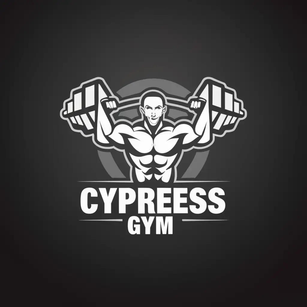 a logo design,with the text "cypress gym", main symbol:muscle, dumbell,Moderate,be used in Sports Fitness industry,clear background