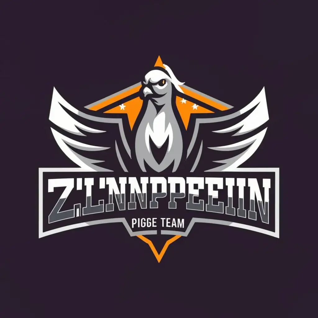 logo, there are elements of doves and racing in it, but reversed, it also wants to show elements of gamers, with the text "ZLNPEDIA  PIGEON TEAM", typography