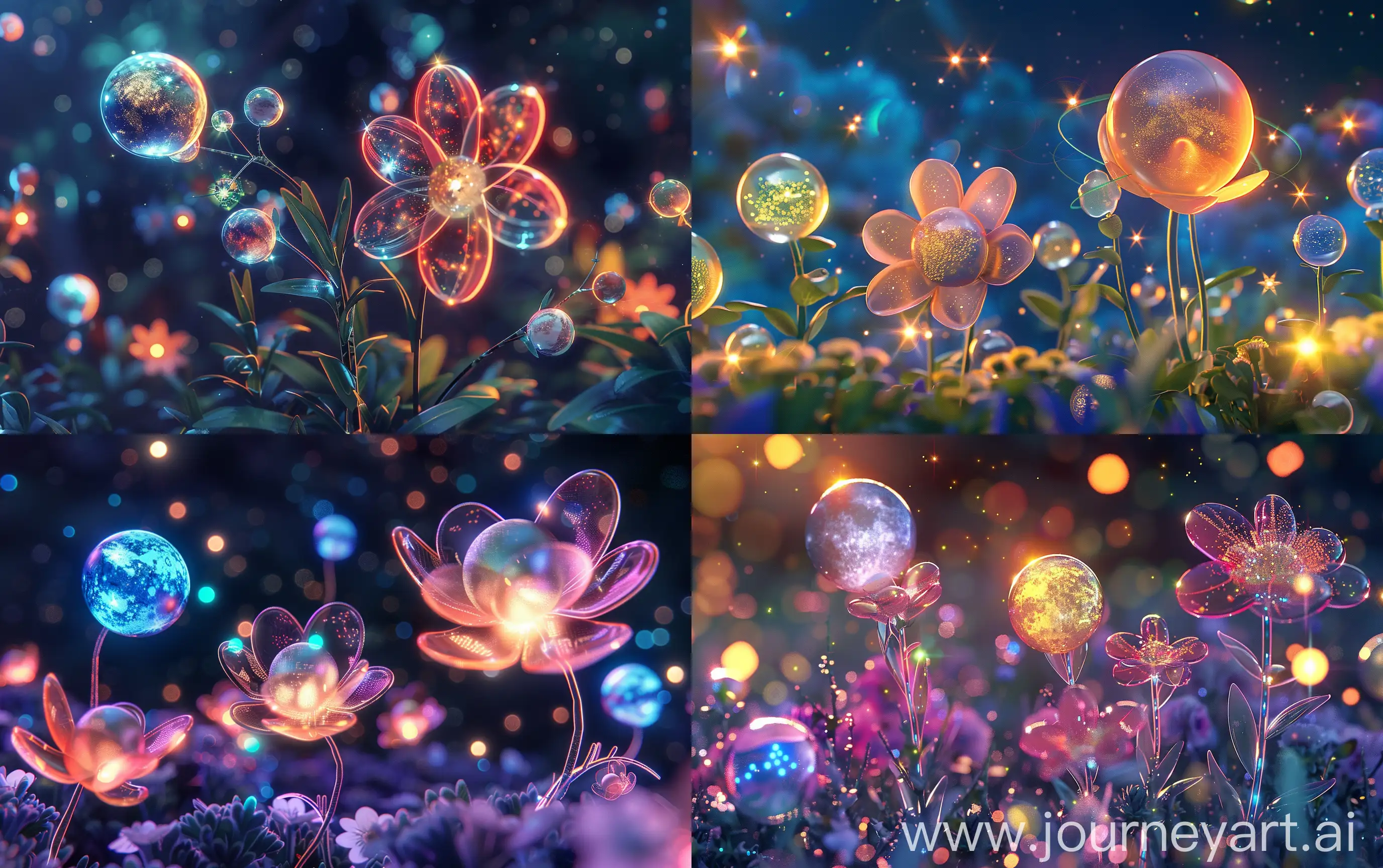 Enchanting-Celestial-Blossoms-Glowing-Planets-and-Spherical-Stars-in-a-Realistic-Display