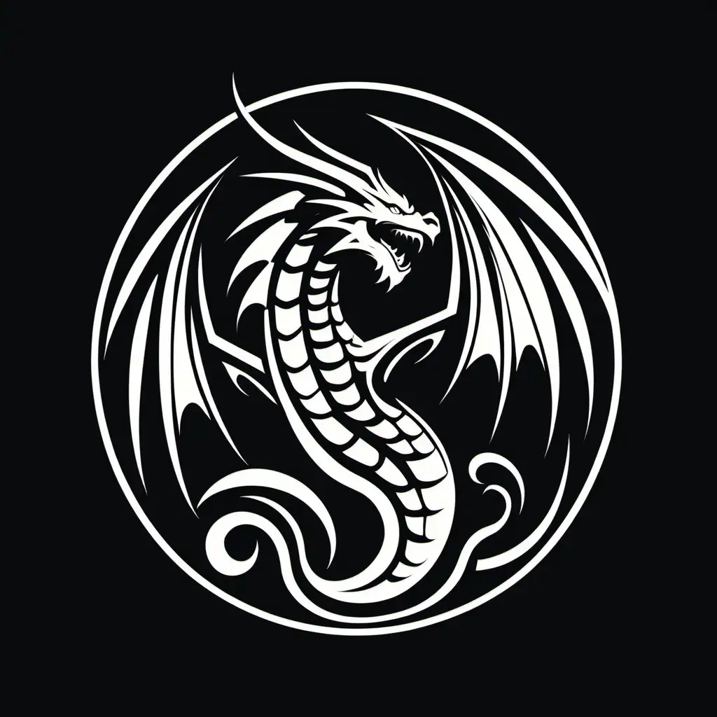 Minimalist Dragon Logo Roaring in Black and White