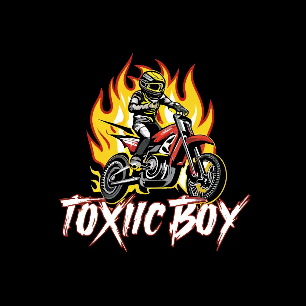 a logo design,with the text "Toxic boy", main symbol:A boy stunt rider with toxic stunt bike,complex,be used in Automotive industry,clear background