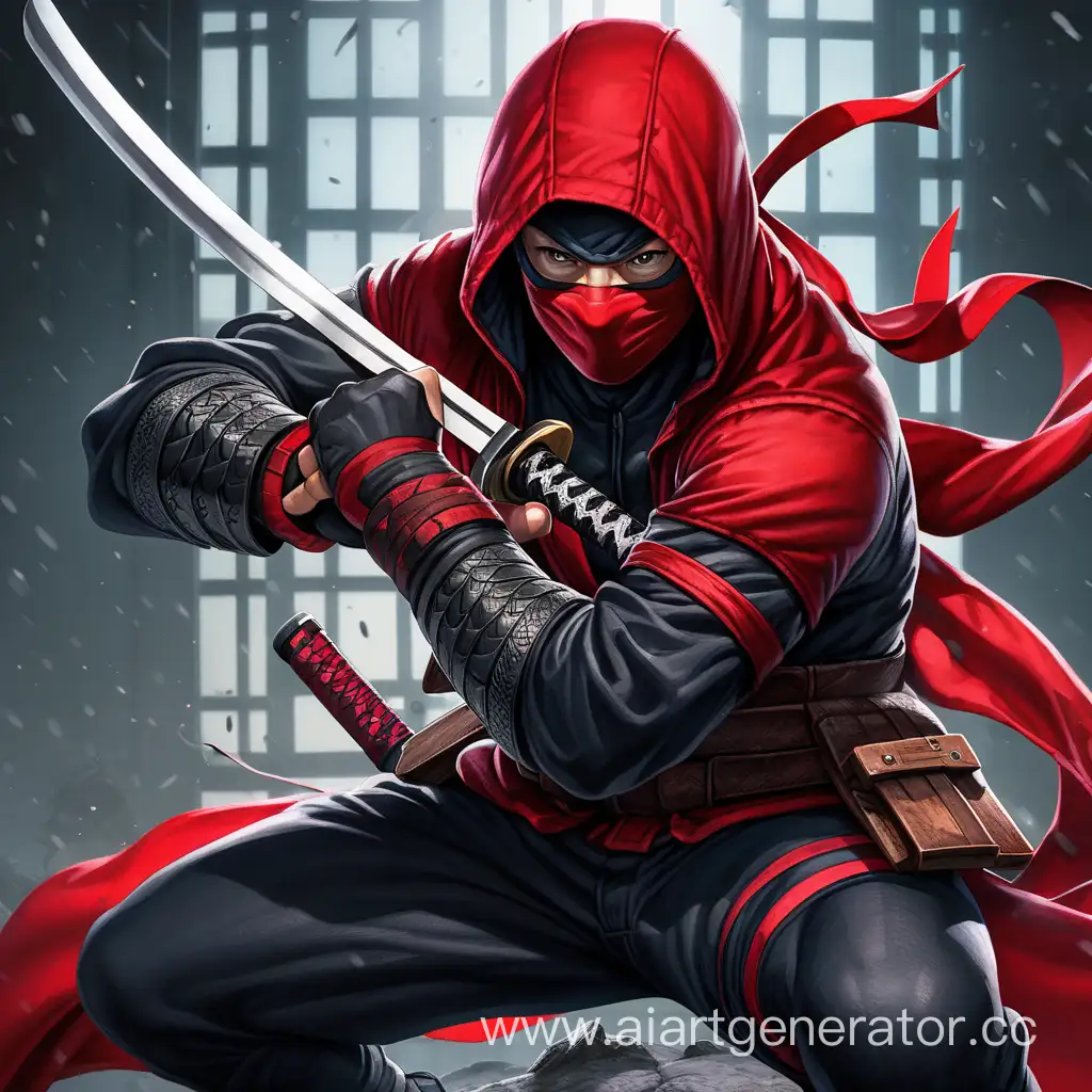 Red-Hood-Ninja-Warrior-with-Katana