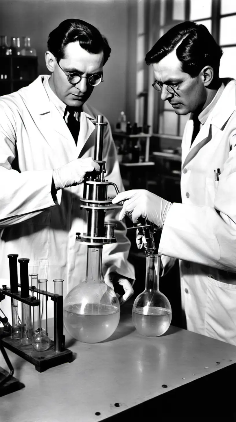During the Second World War, two doctors conduct experiments in a laboratory
