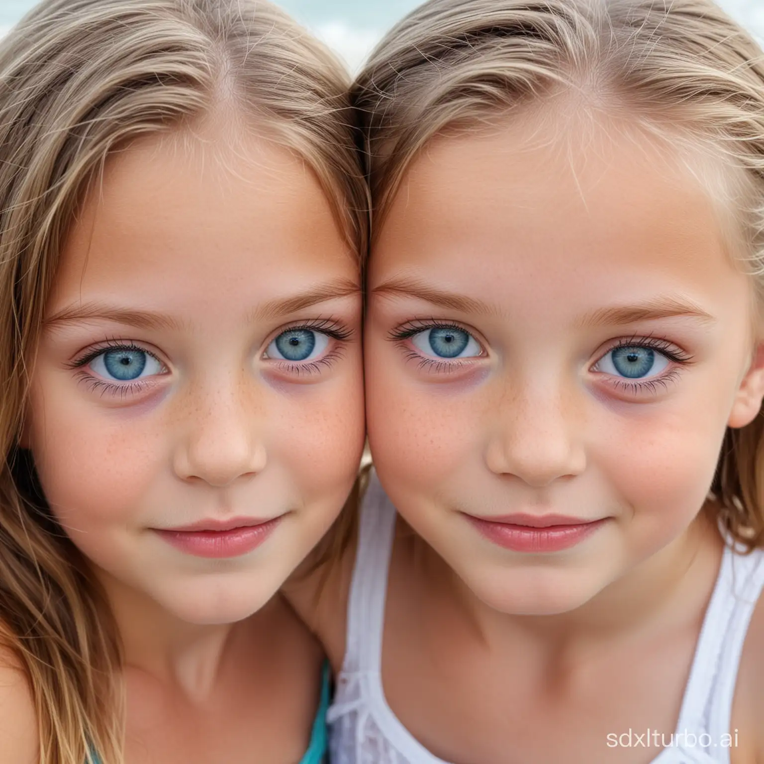 7 year old girls with blue eyes on the beach