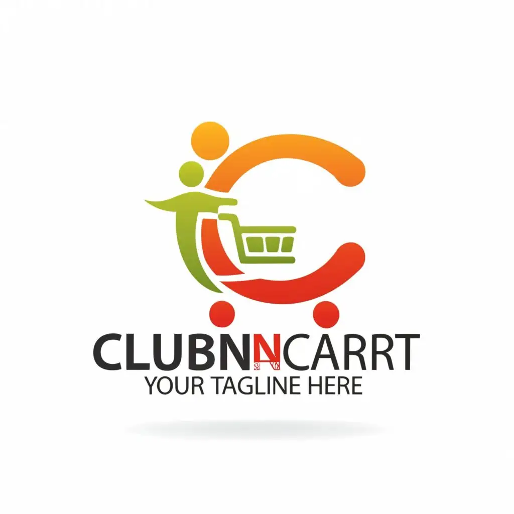 very minimalist logo, just the letter "C" made of human and shopping cart, with the text "Clubncart", typography, be used in Internet industry