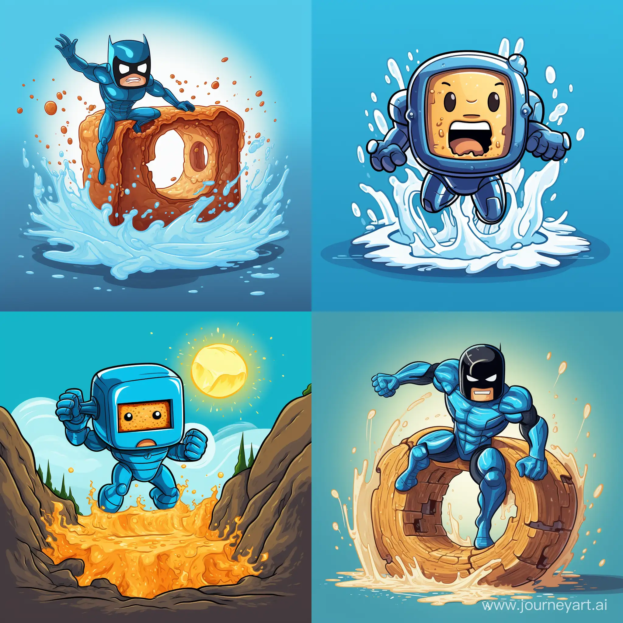 A toaster superhero coming out of a blue hole