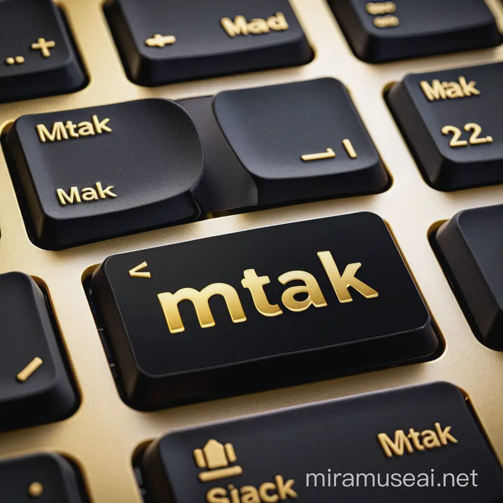 The design of a golden computer keyboard with a black background with the word "MTAK" written in the middle of the logo in gold color with Latin font.