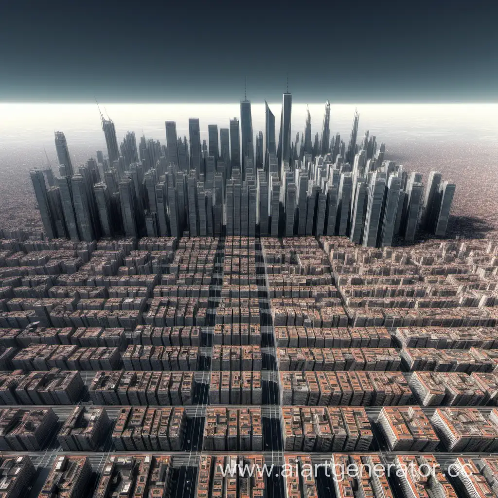 бесконечный город с небоскребами, напоминающий нью-йорк