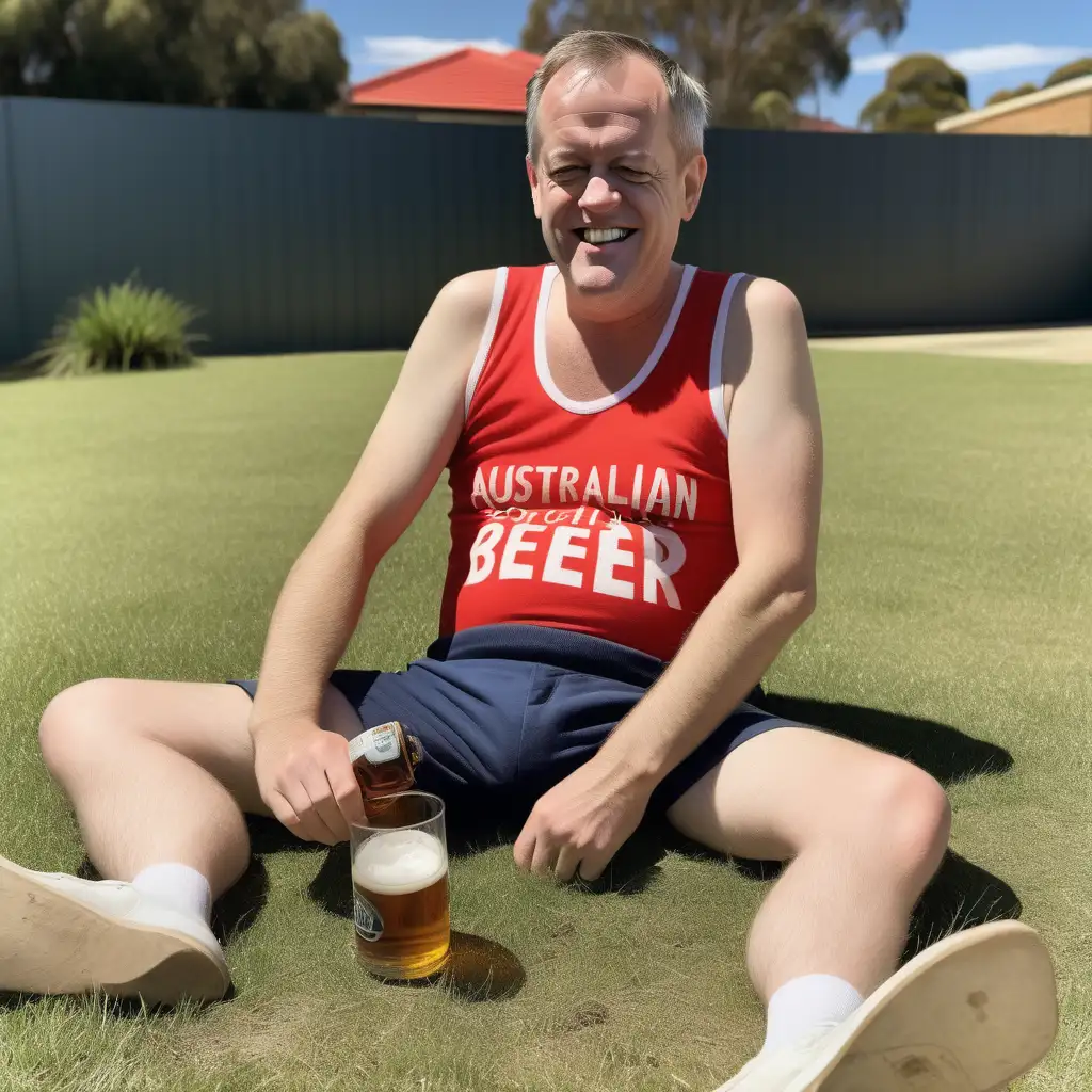 Hilarious Australian Comedy Bill Shortens Comical Bogan Persona with Singlet Beer and Grass Revelry