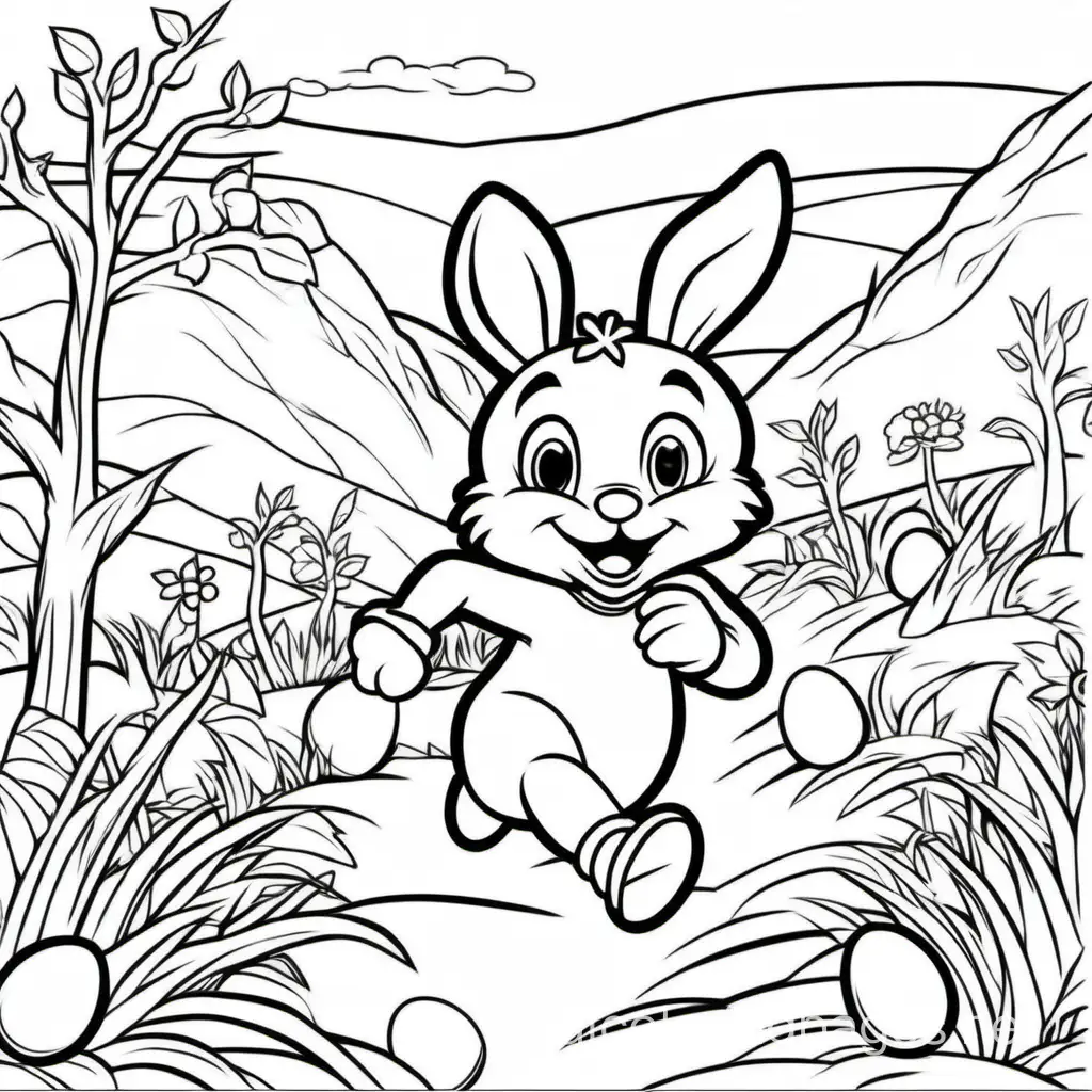
Easter bunny hopping down a trail looking for Easter eggs Disney style, The easter bunny finds animals with each egg he finds, The bunny comes across a kitten, a duck, a chick, a pig horse each animal new page the bunny comes up to a boy and a girl at the end Coloring Page, black and white, line art, white background, Simplicity, and Ample White Space. The background of the coloring page is plain white to make it easy for young children to color within the lines. The outlines of all the subjects are easy to distinguish, making it simple for kids to color without too much difficulty
, Coloring Page, black and white, line art, white background, Simplicity, Ample White Space. The background of the coloring page is plain white to make it easy for young children to color within the lines. The outlines of all the subjects are easy to distinguish, making it simple for kids to color without too much difficulty