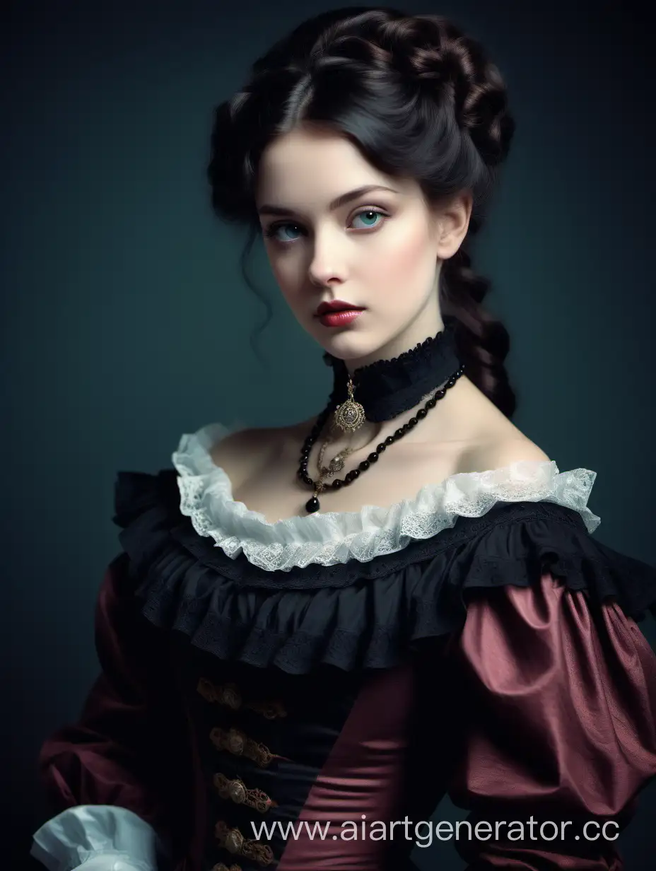 Elegant-Victorian-Era-Portrait-of-a-Beautiful-DarkHaired-Aristocratic-Girl