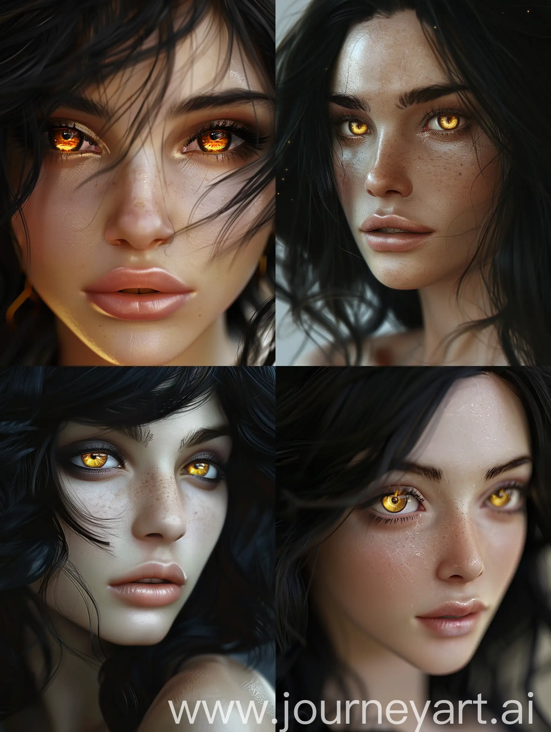 Gorgeous-Woman-with-Ebony-Hair-and-Golden-Eyes-in-Realistic-HD-Portrait