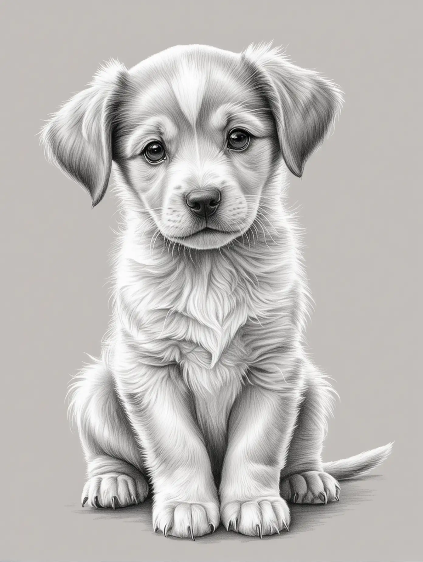 Cute puppy pencil sketch, for a children's colouring book, no background