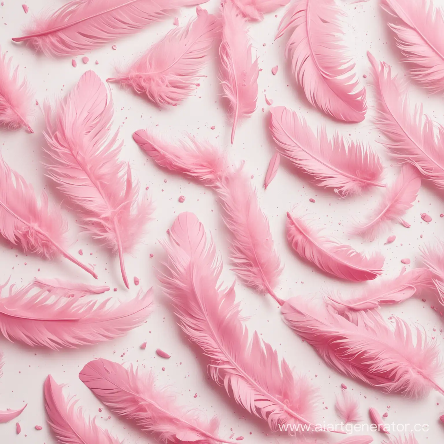падающие розовые перья на белом фоне