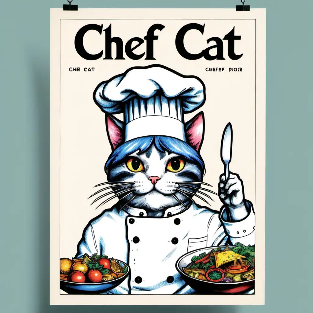 poster CHEF CAT old cover  hand colouring magazine aesthetic 