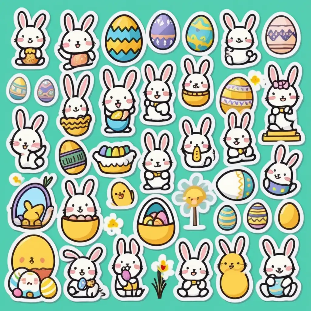 Happy Easter festival cartoon line stickers 