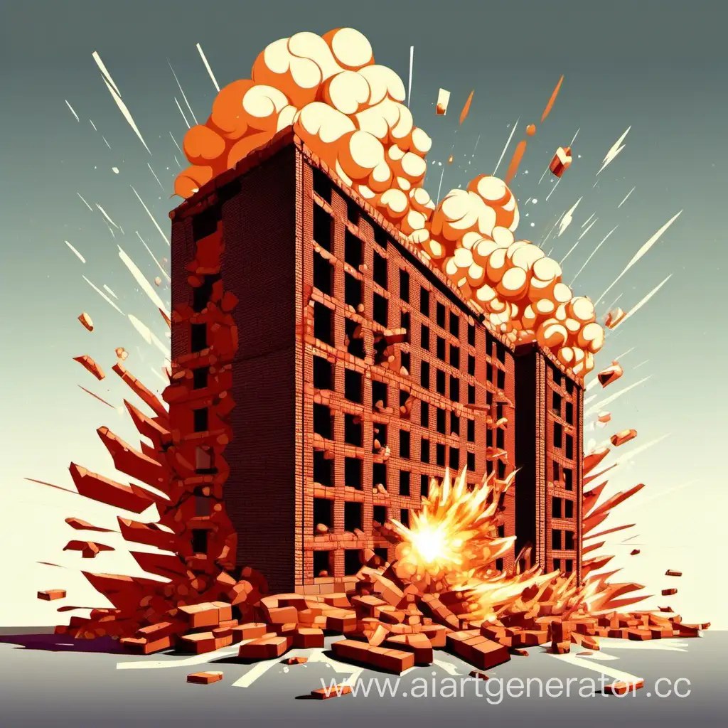 Explosion brick building, vector style