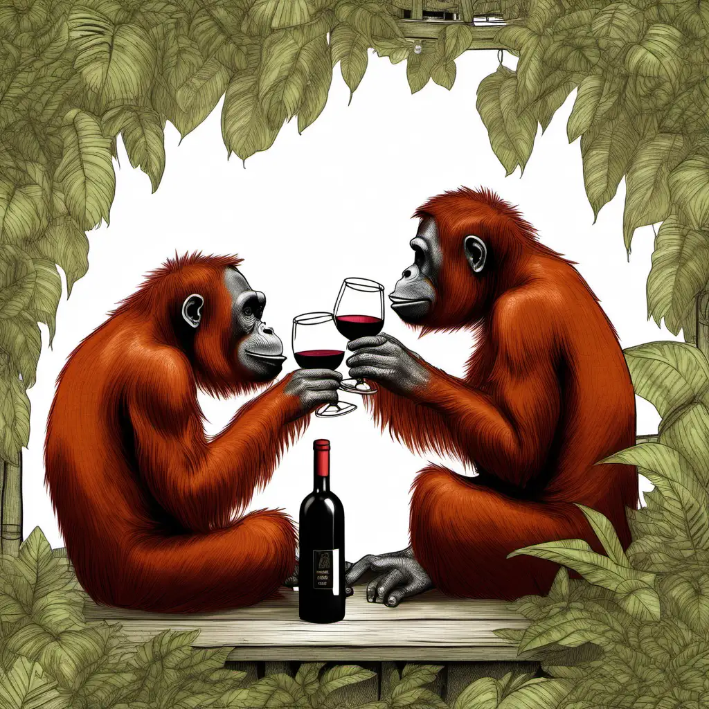 Romantic Orangutans Enjoying a Wine Date