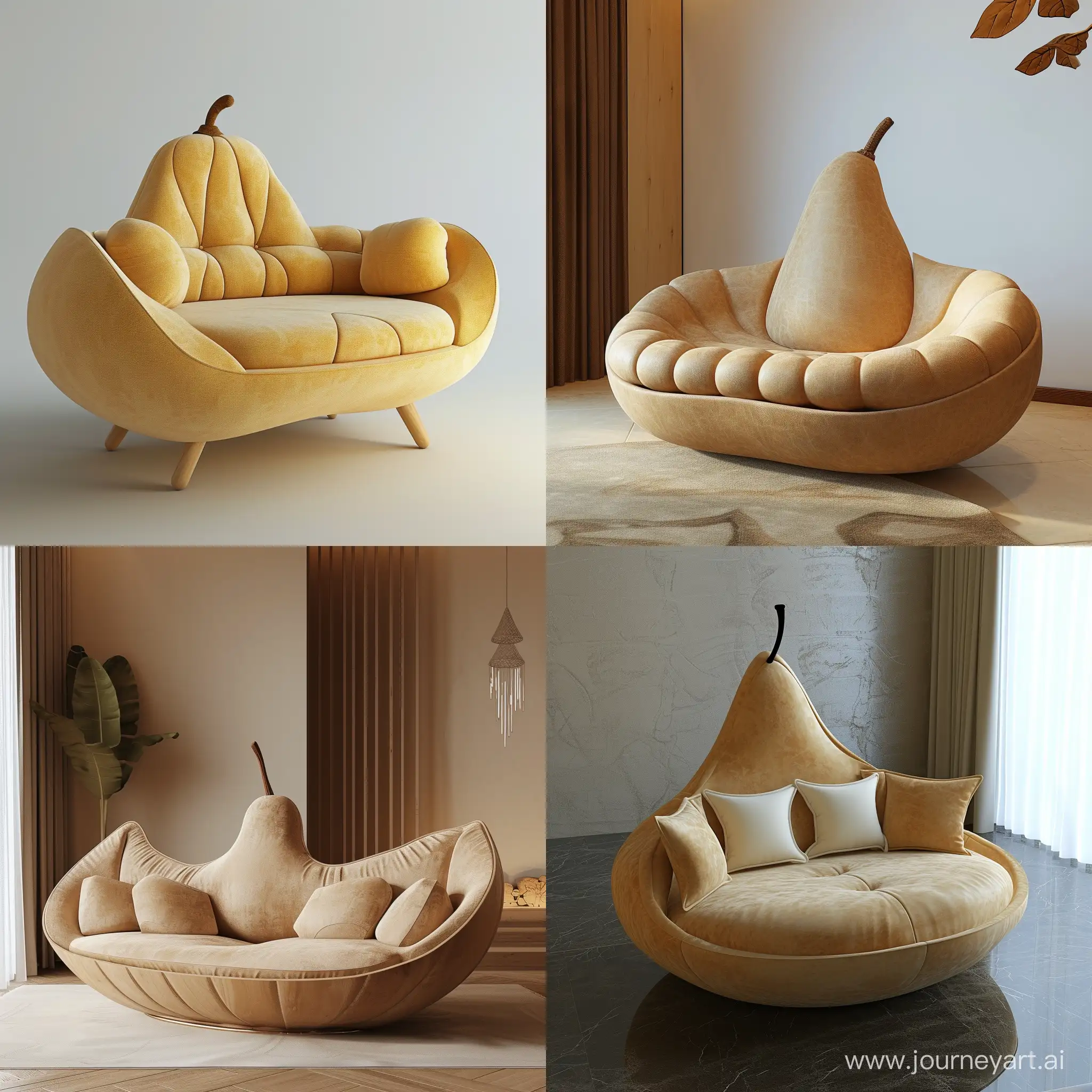 A beautiful pear-shaped sofa. 3D animation 
