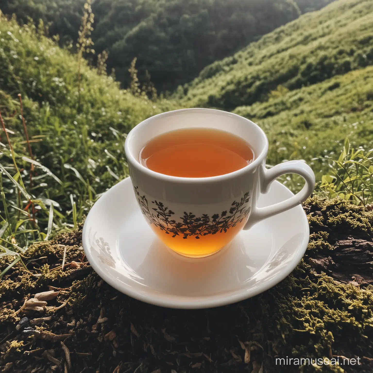 Serene Tea Drinking Amidst Natures Beauty