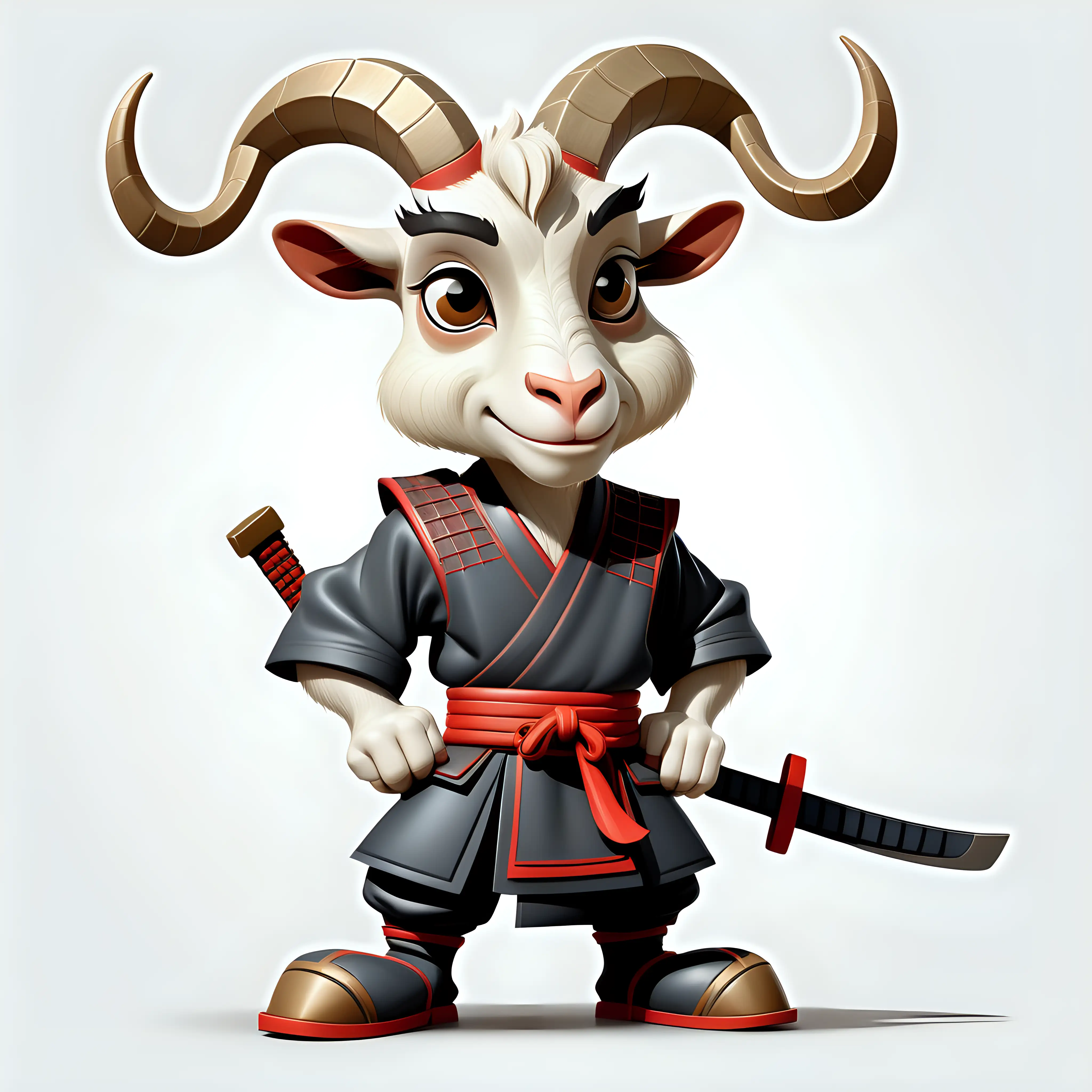 a handsome goat in cartoon style as Samurai without sword clipart with boot  with white background