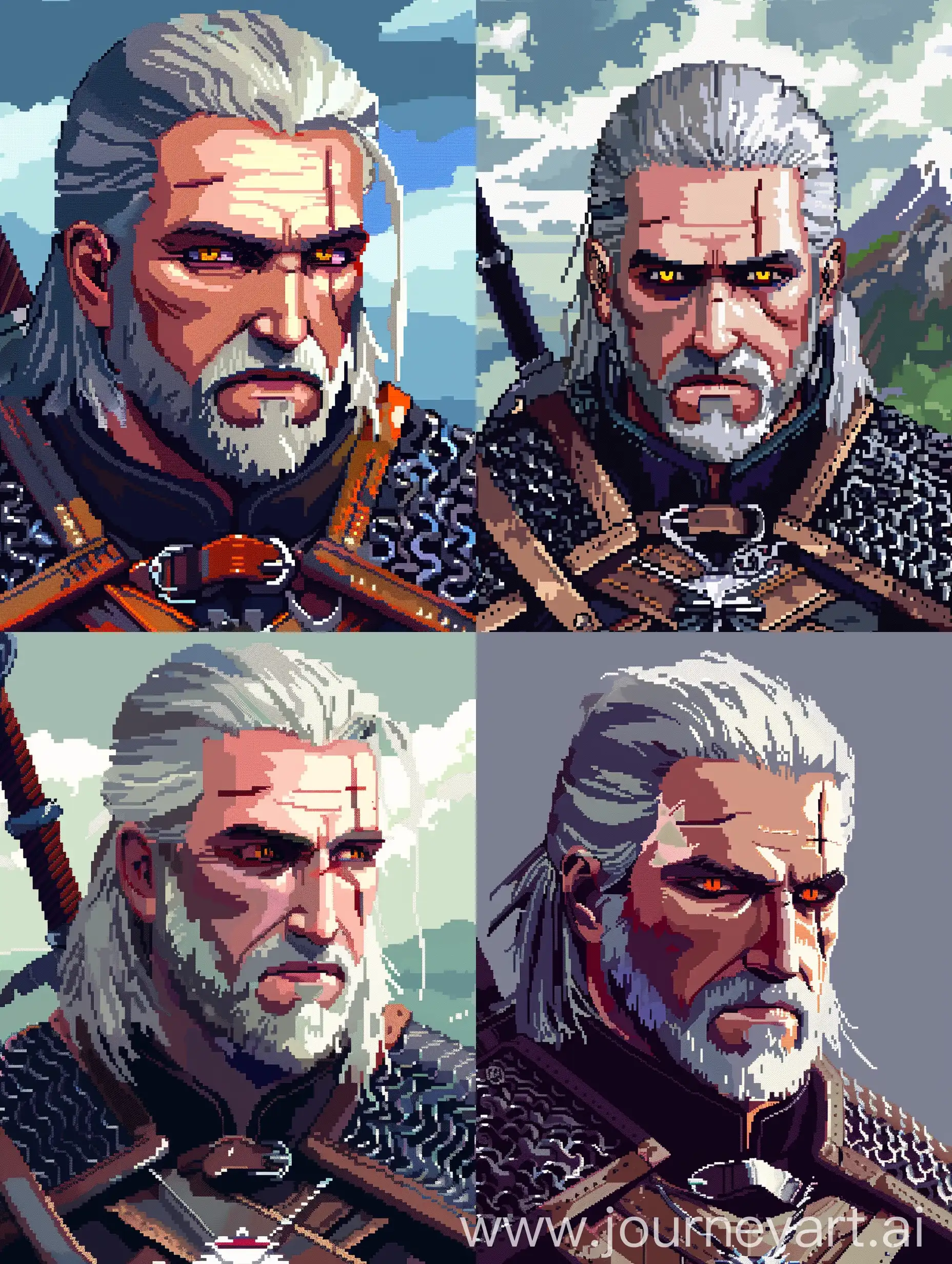 Geralt in pixel art style 