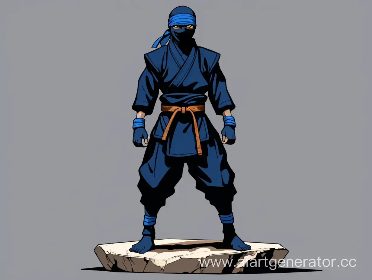Stealthy-Black-Ninja-on-Stone-Platform-Against-Gray-Background