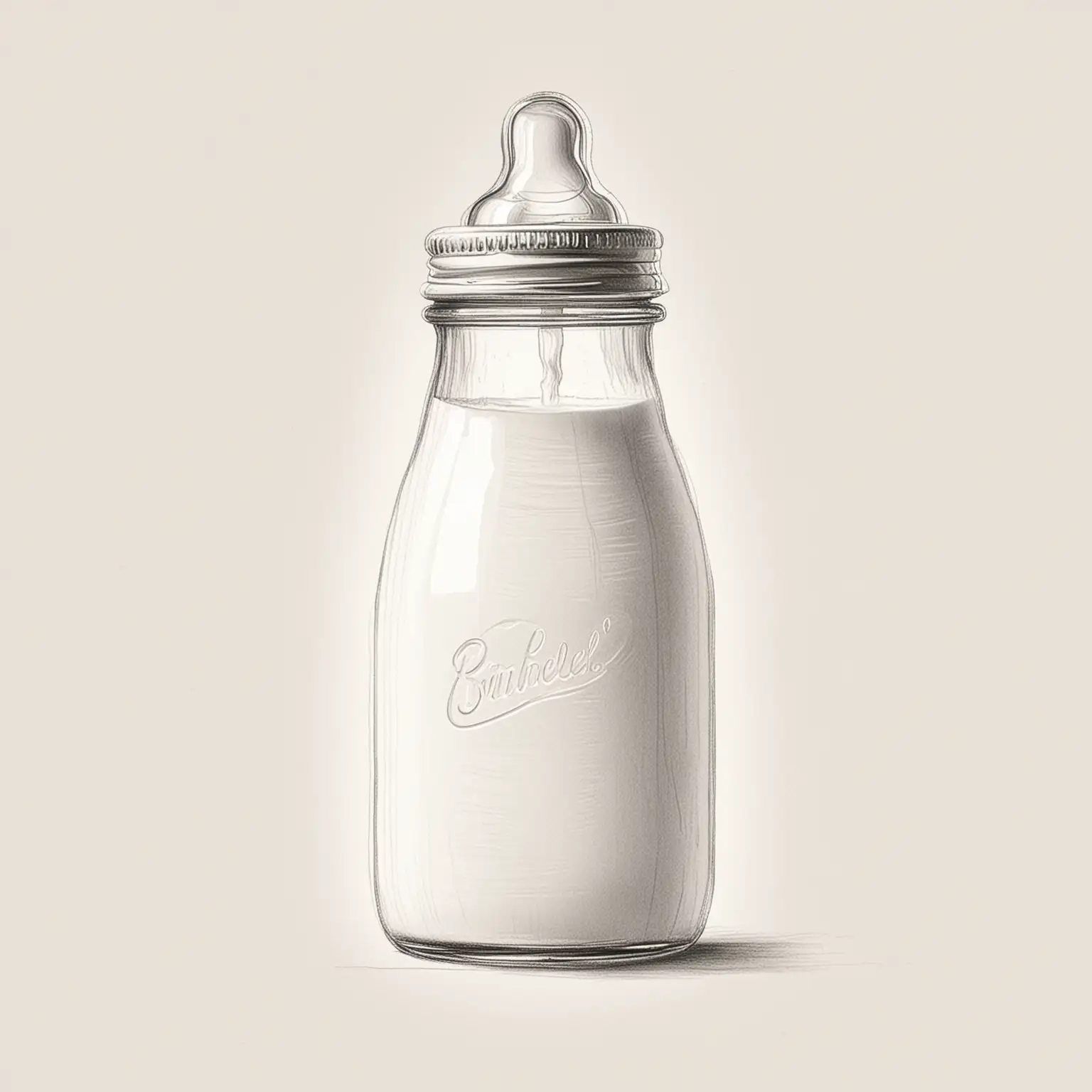 Minimalistic Pencil Sketch Baby Bottle Half Filled with Milk