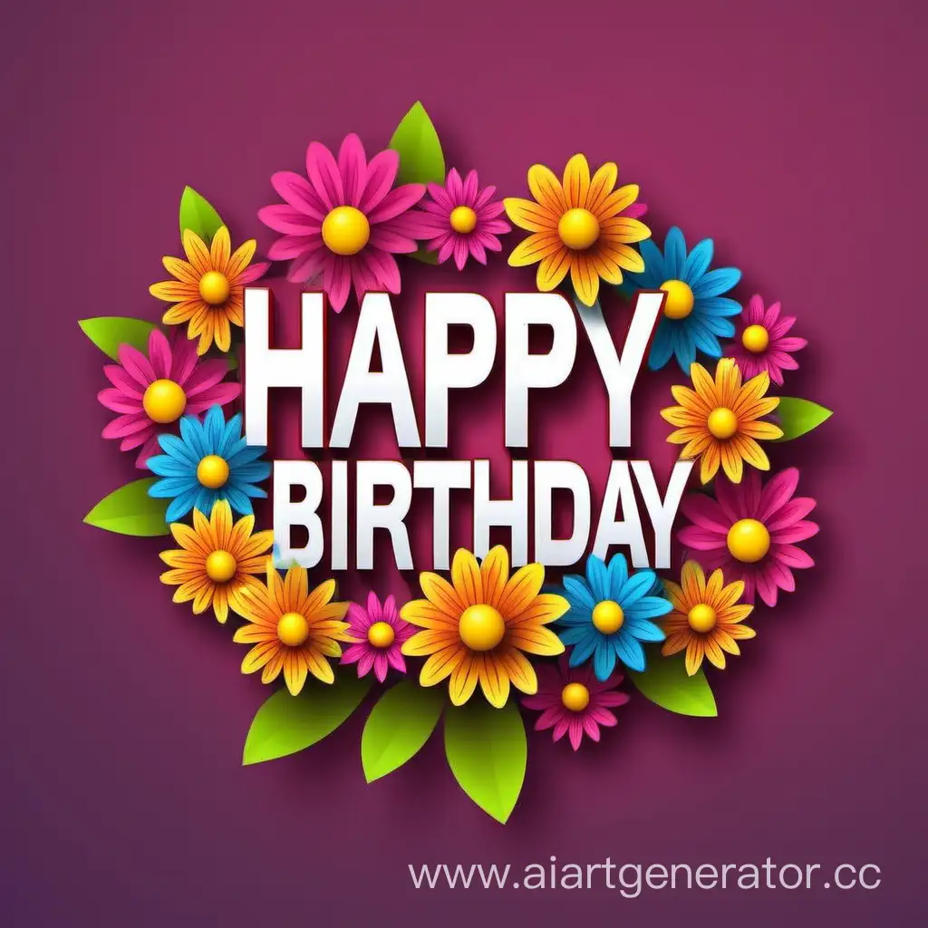 simple vector of a 3D clip art, Happy Birthday,, made of flowers.
