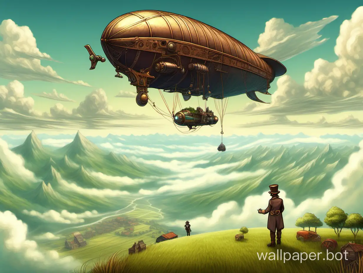 Idyllic-Steampunk-Farming-on-CloudTop-Plateau-with-Majestic-Mountains