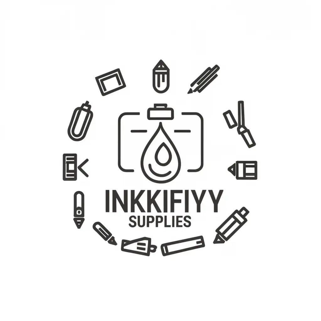 a logo design,with the text "Inkify Supplies", main symbol:Ink, print, school supplies,Minimalistic,clear background