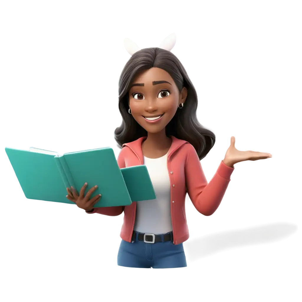 create a 3d girl student 
attending an online personalized class and feeling excited