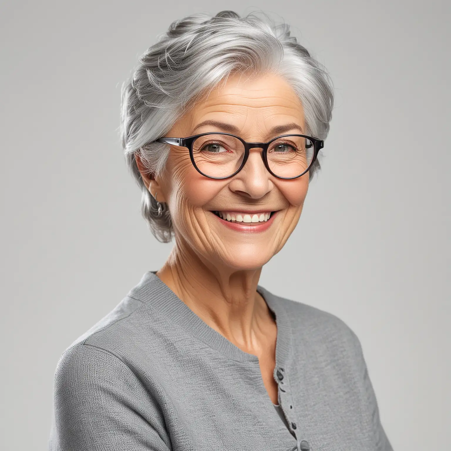 Joyful Grandmother with Gray Hair and Glasses