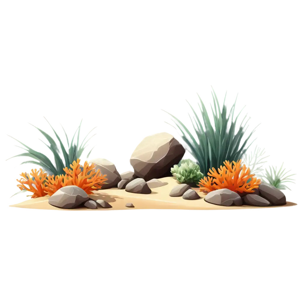 sand, rock, and corals cartoon style
