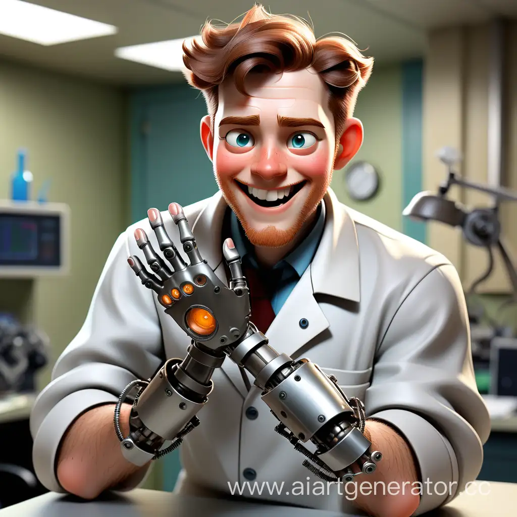 Young-Scientist-with-Mechanical-Prosthetic-Hand-Smiles-Happily