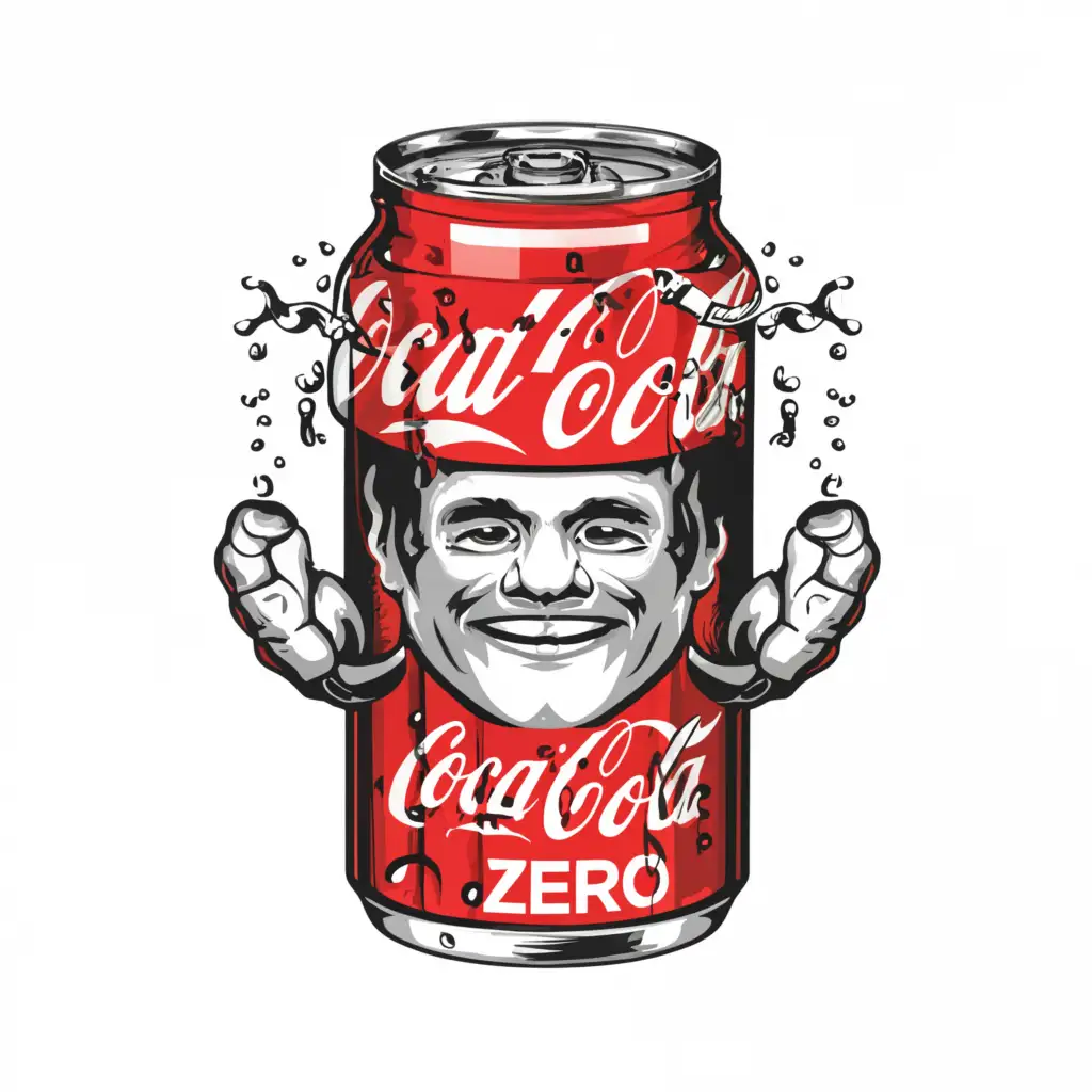 a logo design, with the text 'Joe Zero', main symbol: Coca-Cola Zero can with a man's face and replacing the words 'Coca-Cola' with 'Joe', Moderate, clear background